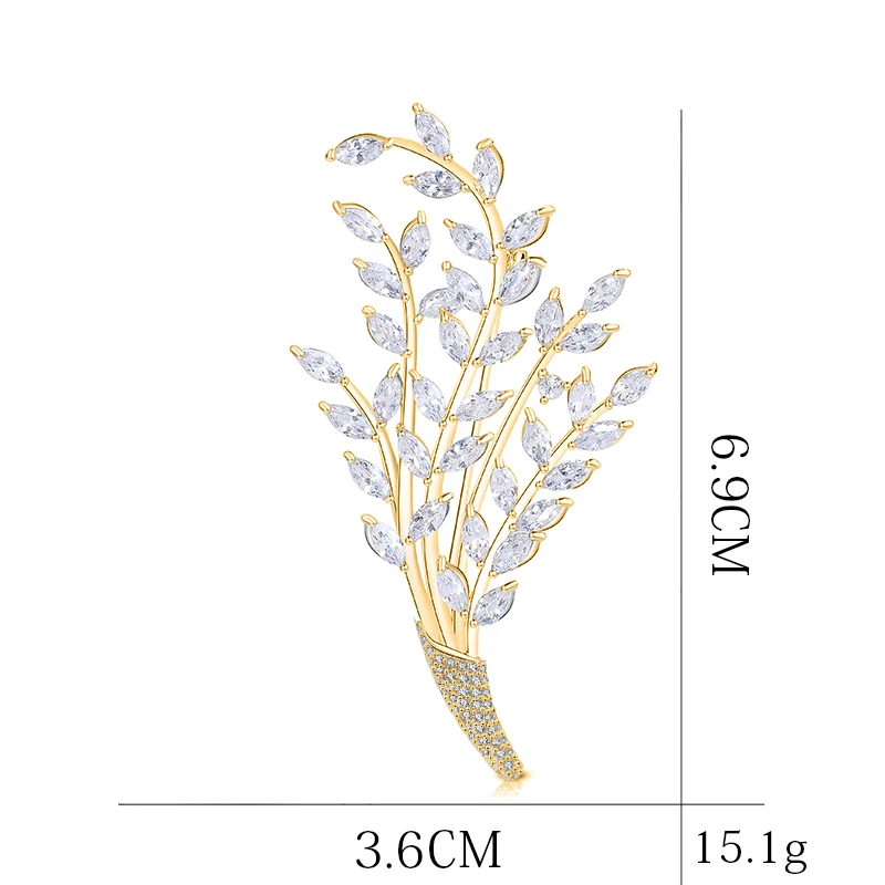 Медная брошь в виде ушей пшеницы золотистого/серебристого цвета украшение из