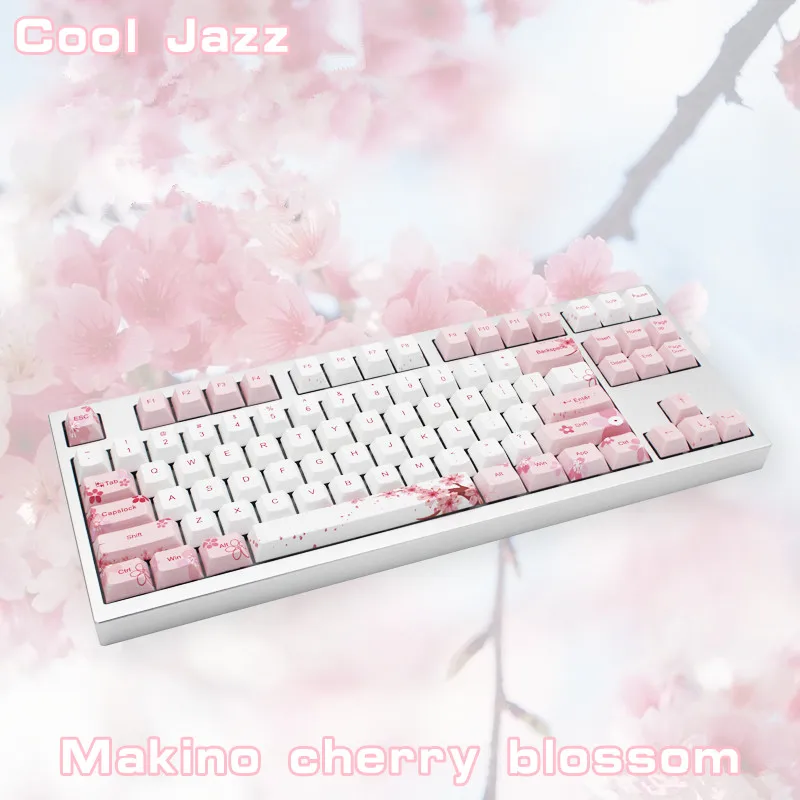 Cherry blossom, 126 клавиш, полный набор, механическая клавиатура, PBT, Пять клавиш для сублимации лица, для механической клавиатуры