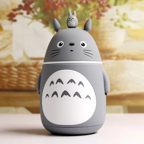 Милый мультфильм аниме Тоторо термос бутылка 304 нержавеющая сталь Ghibli Термокружка портативная Изолированная бутылка для воды - Цвет: Gray-1