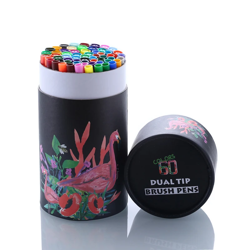 60 black colors 60 цветов художественные маркеры ручки Fineliner цветные ручки для рисования акварельный маркер с двумя кончиками кисточка школьные канцелярские принадлежности - Цвет: 60 black colors
