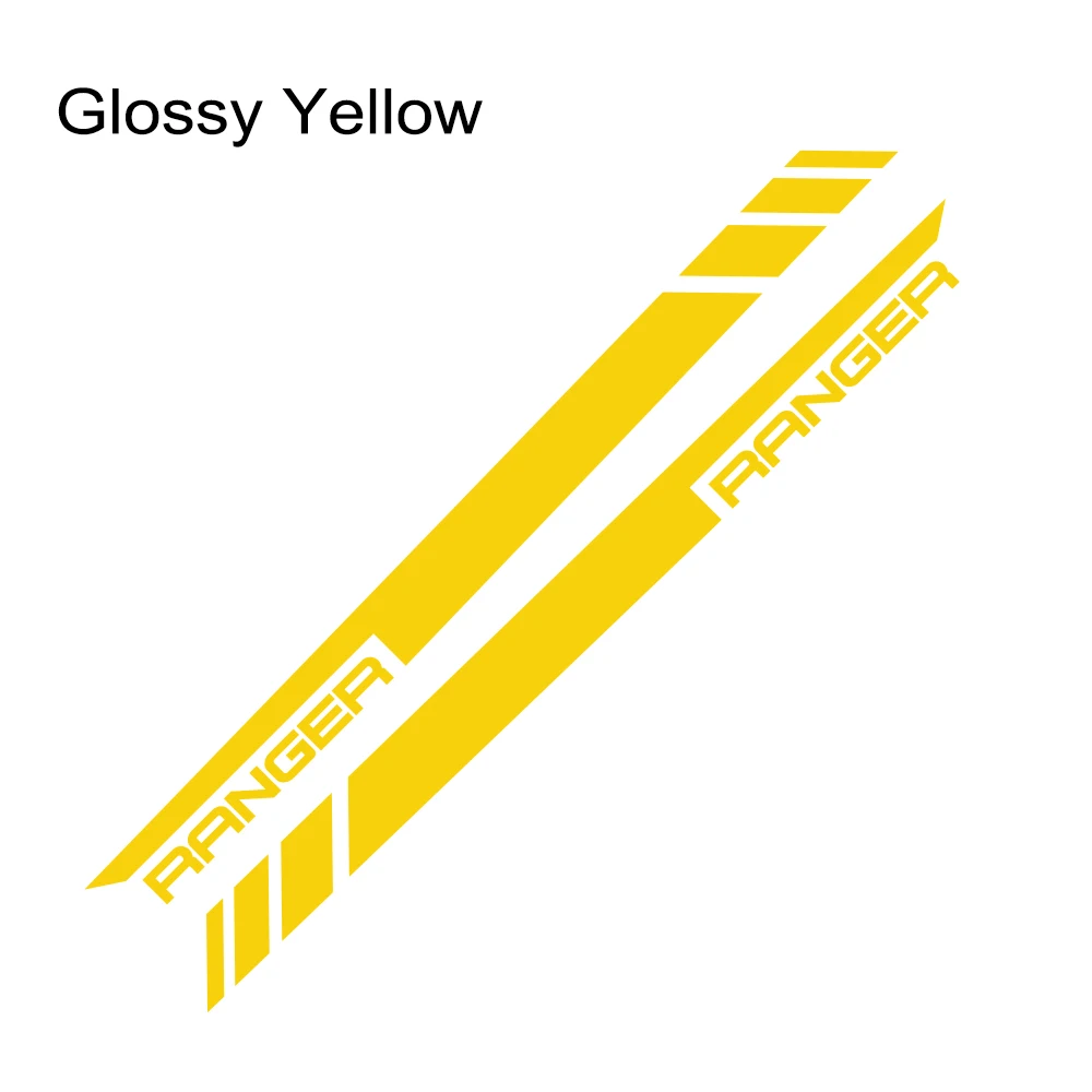 Glossy Yellow 2 шт. Автомобильная наклейка в полоску стильный Стайлинг Авто DIY виниловая обертка Наклейки тюнинг автомобильные аксессуары для Ford Ranger Raptor Pickup - Название цвета: Glossy Yellow