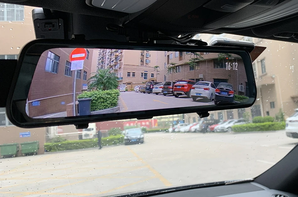 HD 1080P 9,6" Полный сенсорный ips экран Автомобильный потоковый видео монитор с зеркальным отображением DVR с передней задней двойной камерой рекордера