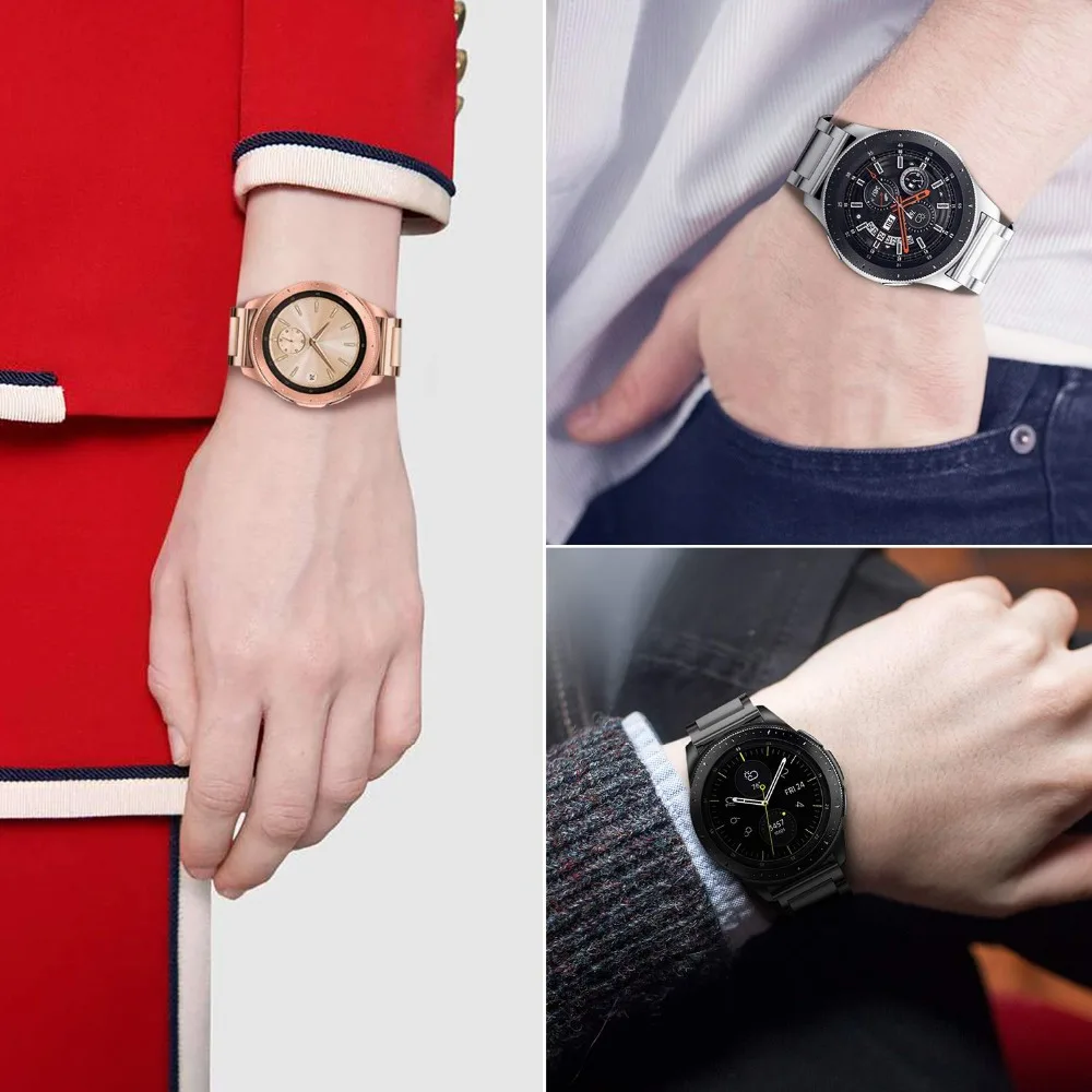 Металлический ремешок 20 мм из нержавеющей стали для смарт часов Samsung Galaxy Watch 42 Garmin