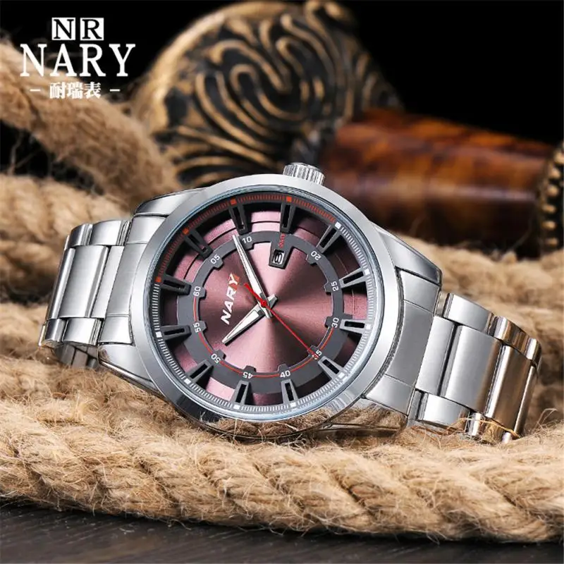 2 цвета NARY бизнес мужские часы из нержавеющей стали ремешок Календарь Кварцевые