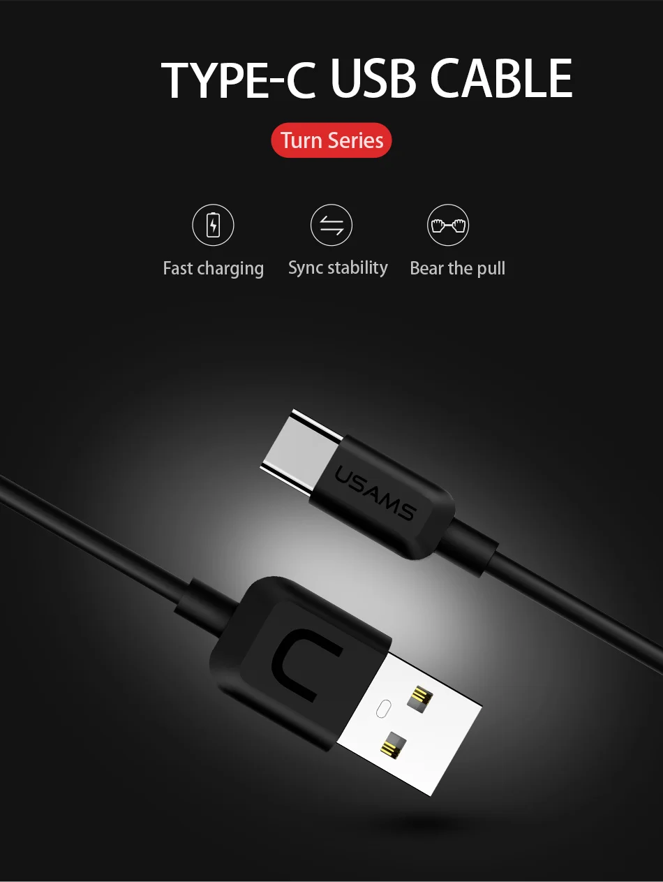 5 шт./лот USAMS usb type C кабель type-C для samsung Gaxaly S8 S9 USB-C Кабель зарядного устройства для Oneplus 2 3 4 5 6