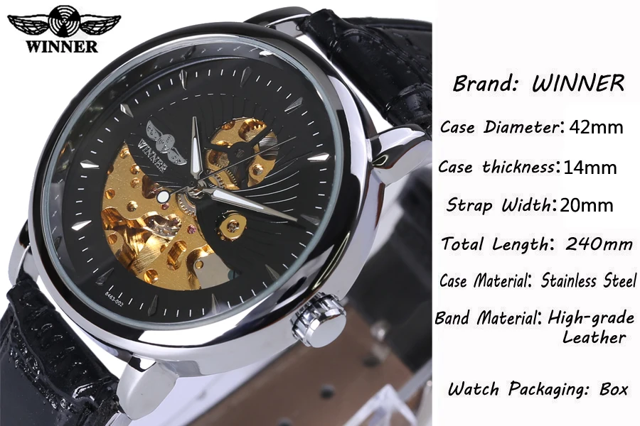 Часы наручные Winner 2018 мужские автоматические роскошные брендовые прозрачные