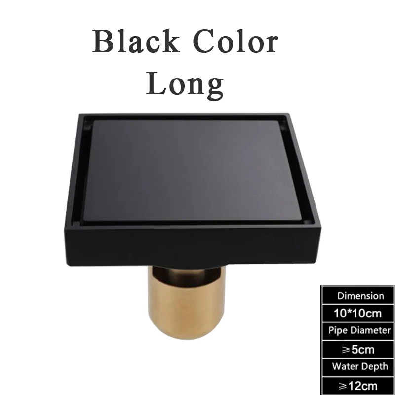 Black Clour Long 10 см черный дезодорирующий латунный hideep трап 100x100 мм квадратный анти-запах ванная комната балкон Невидимый Серебряный Золотой душ слив - Цвет: Black Clour Long