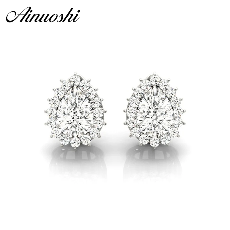 AINUOSHI 925 пробы серебро Для женщин Обручение серьги 0,3 карат груша Halo boucles d'oreilles ан argent серьги
