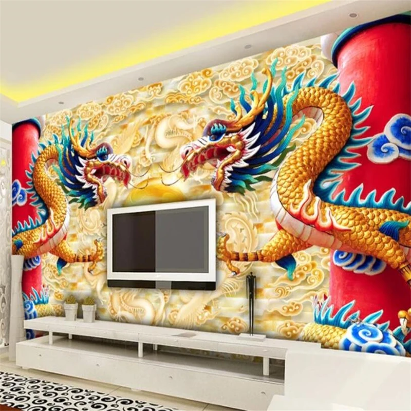 Пользовательские обои wellyu 3d фрески двойной дракон играй с бусинами китайский фон