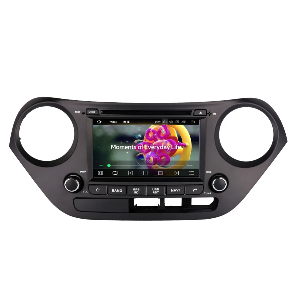 Автомобильный GPS-блок управления с DVD-мультимедиа плеером на Android 8.0 Octa Core, 4GB RAM для Hyundai I10/Hyundai Grand i10 2013 года выпуска с рулем слева.