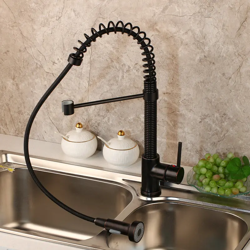 YANKSMART Выдвижной Черный кран черный хромированный смеситель Поворотный пружинный