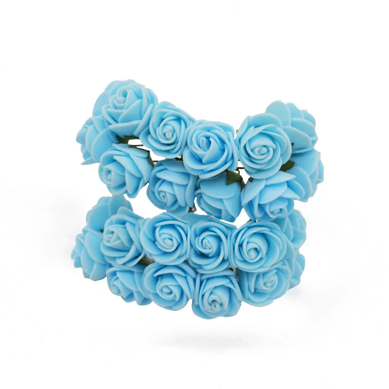 light blue 72/144 шт 2 см мини ПЭ пена Роза ручной работы Искусственные цветы Домашнее свадебное украшение автомобиля DIY Скрапбукинг венок искусственный цветок - Цвет: light blue