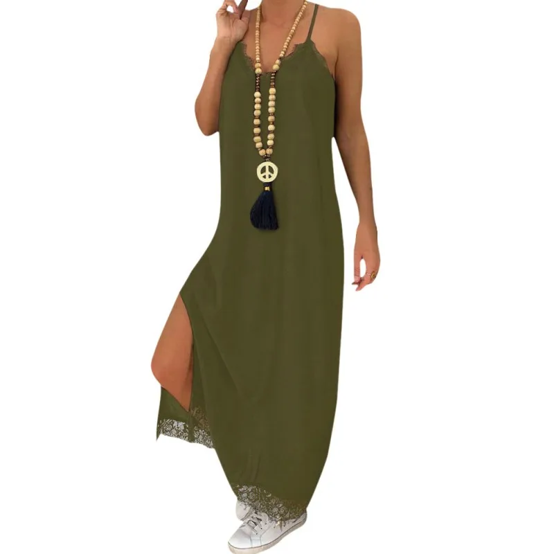 Женское Свободное длинное платье сексуальное на бретельках с V образным вырезом