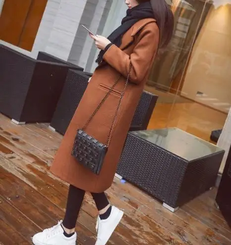 caramel colour Осень Зима Новая теплая Женская шерстяная куртка модная длинная приталенная верхняя одежда элегантное корейское Женское пальто темперамент WJM51 - Цвет: caramel colour