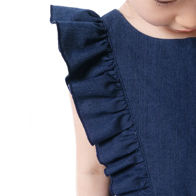 Летнее джинсовое платье для девочек с оборками и рукавом-фонариком | Детская