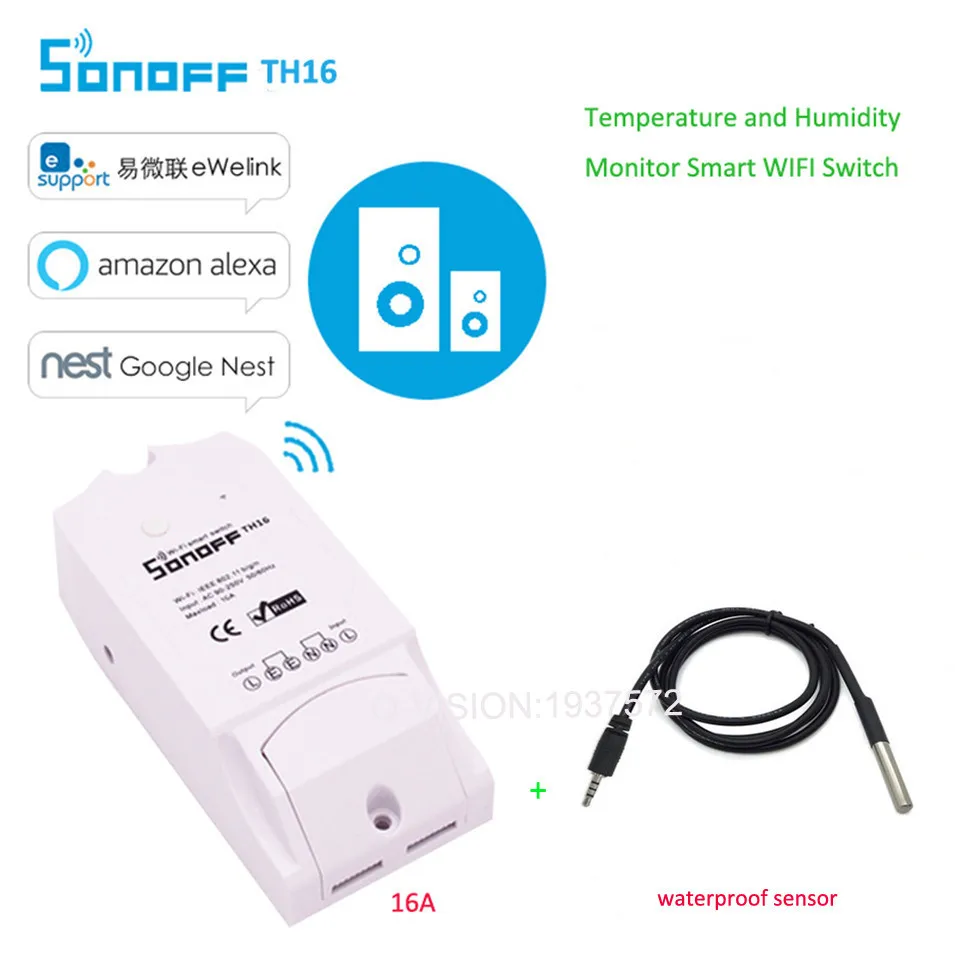 

2017 NEW Sonoff TH 16A WiFi Smart Remote Switch Controller Temperature Humidity Monitoring Sensor Smart Control Timing Function