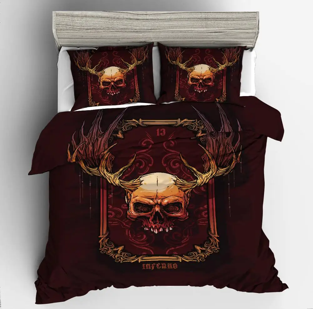 

Bedding Set terror Death Skull Skull Bride black and white European style 2/3pcs soft Duvet Cover Sets Pillowcase