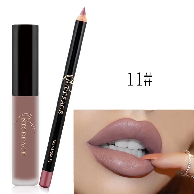 Губная помада Наборы для ухода за кожей long lasting Matte жидкости Губная помада+ бархат Средства ухода за губами карандаш Макияж Водонепроницаемый Matt batom Обнаженная жидкая Блеск для губ - Цвет: 11