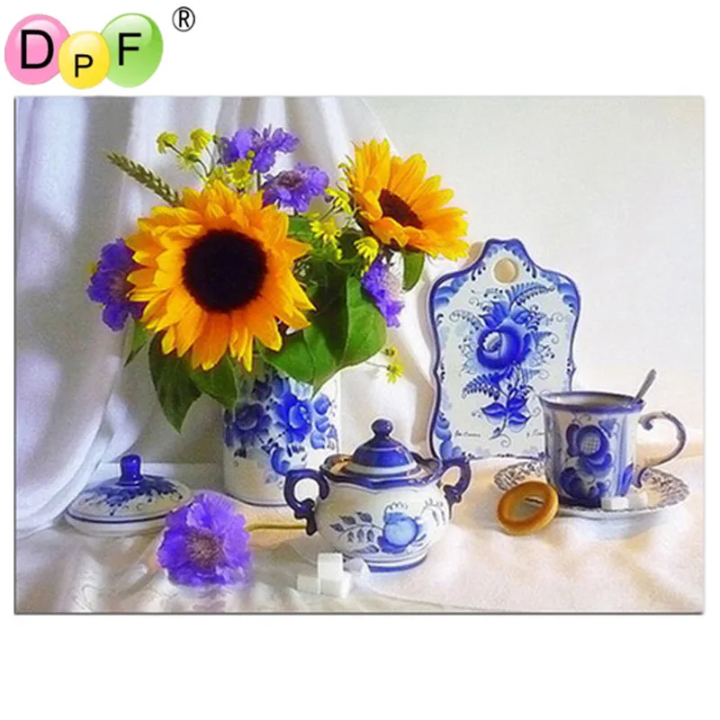 DPF diy алмазная живопись &quotпосуда &amp Подсолнухи&quot Алмазный вышитый цветок