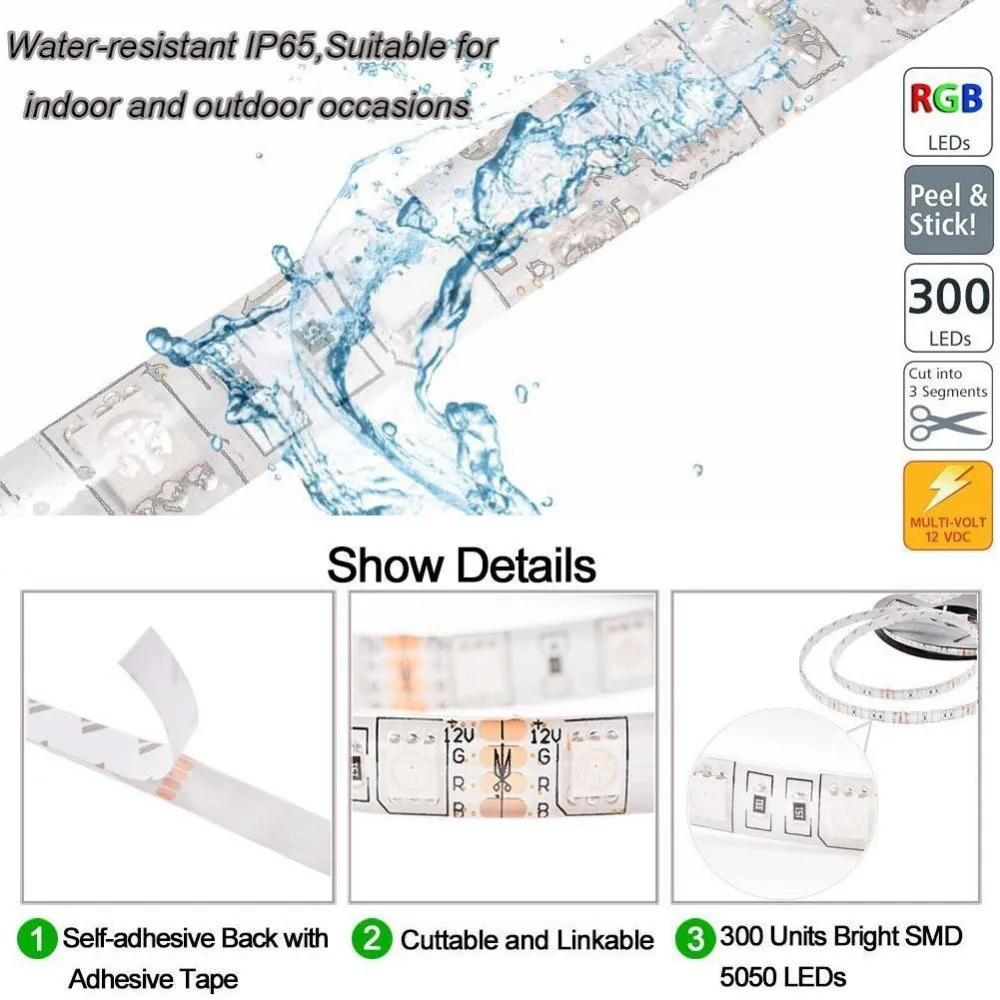 DIY светодиодный U HOME 5 м SMD5050 RGB светильник в полоску Водонепроницаемый IP65 + 44key ИК
