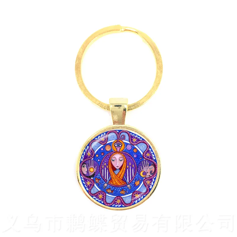 Буддистский брелок Мандала художественное изображение стеклянный с кабошоном