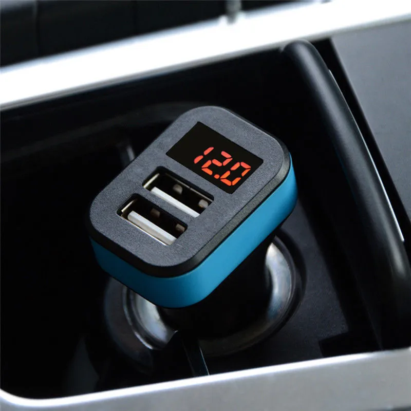 Автомобильное зарядное устройство с двумя USB портами 2017 а цифровым дисплеем|cigarette