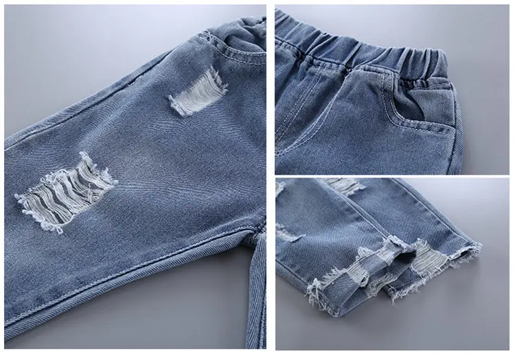 Джинсы для малышей потертые штаны мальчиков рваные джинсовые брюки девочек с