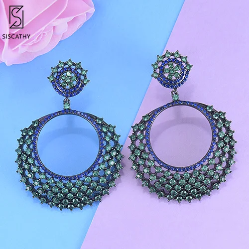 Siscathy Модные женские серьги-капли Роскошные корейские серьги в Дубае кубическая циркониевая инкрустация висячие серьги - Окраска металла: Green