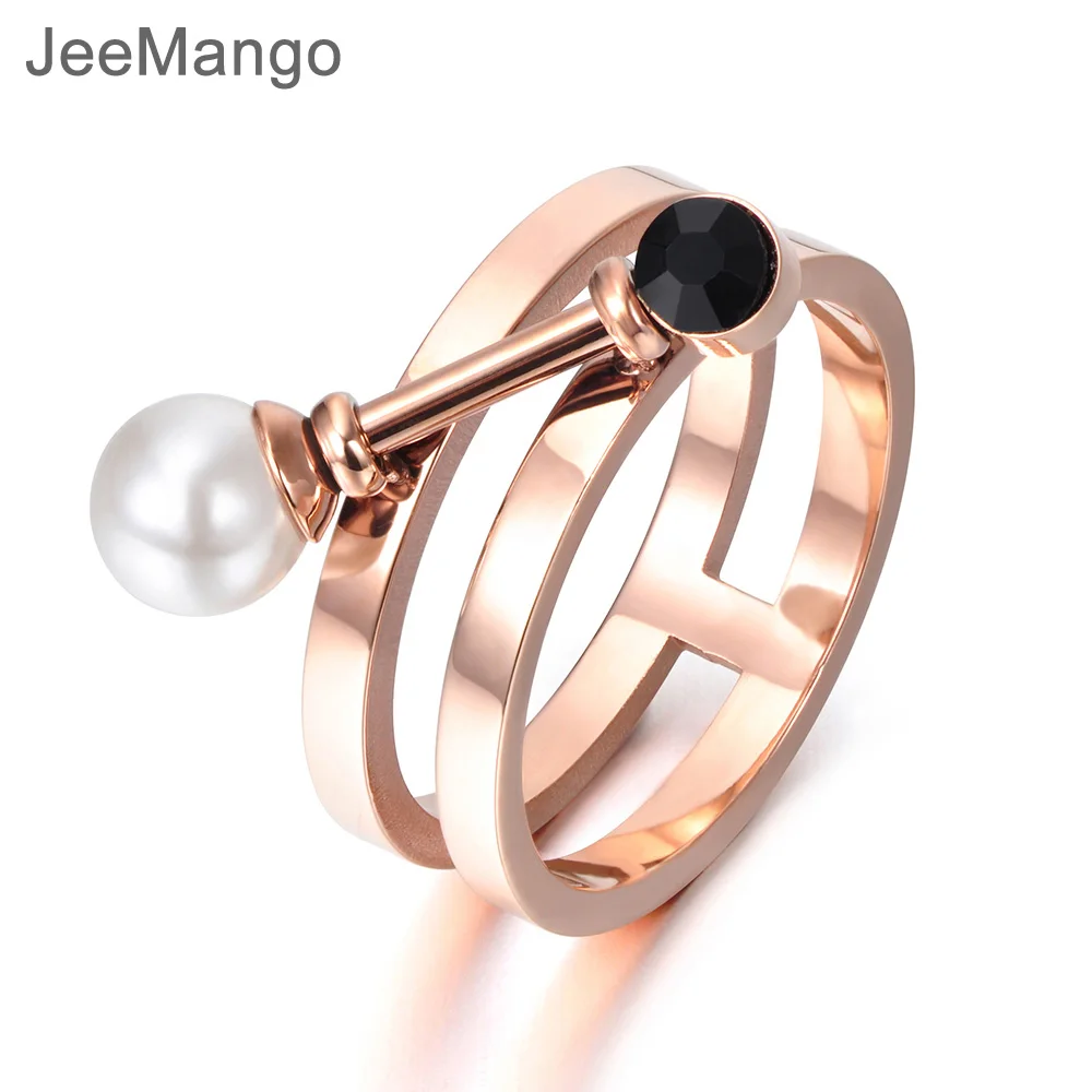 Женское кольцо с искусственным жемчугом JeeMango обручальное из титановой стали