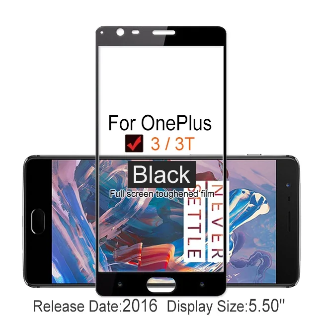 OnePlus 3 3T Black 2 шт.,, полное покрытие, закаленное стекло для OnePlus 3 3t, 5,5", защита экрана, на защитное стекло, чехол для 1+ 3t, пленка - Цвет: OnePlus 3 3T Black
