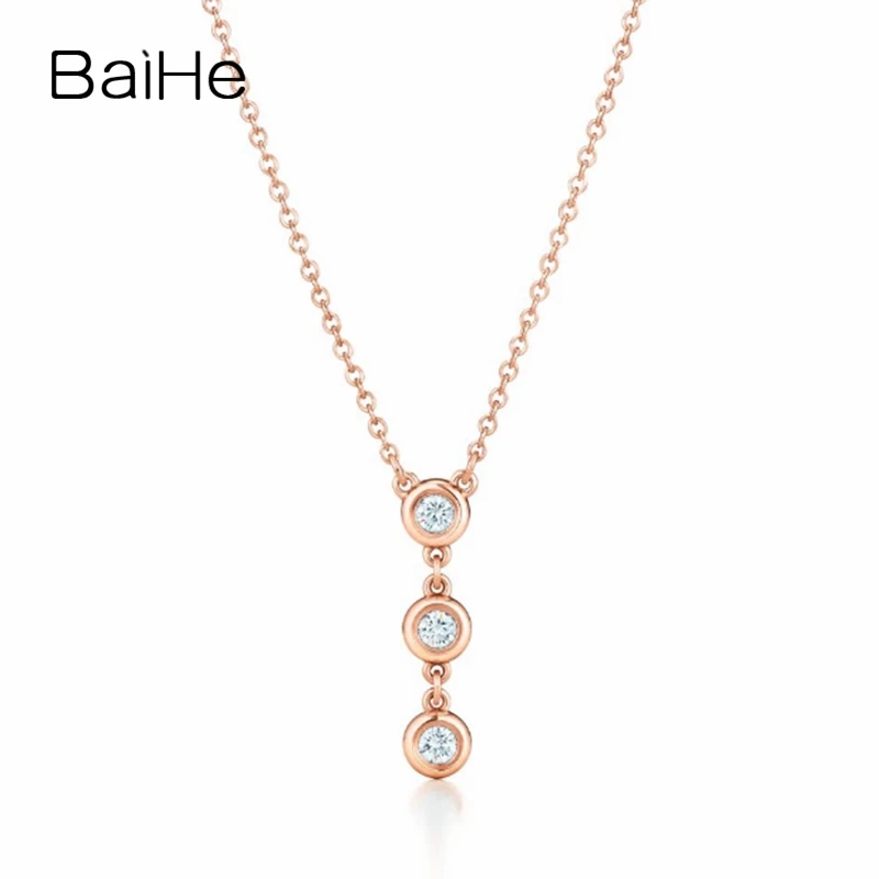 BAIHE однотонные 18K розовое золото 0.24CT природные Бриллианты Женские подарок на