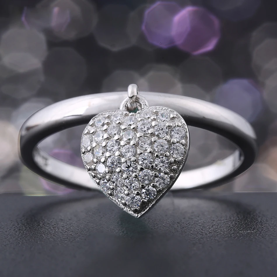 Женское ювелирное изделие из серебра 100% пробы с фианитом|heart rings for women|rings womenheart ring