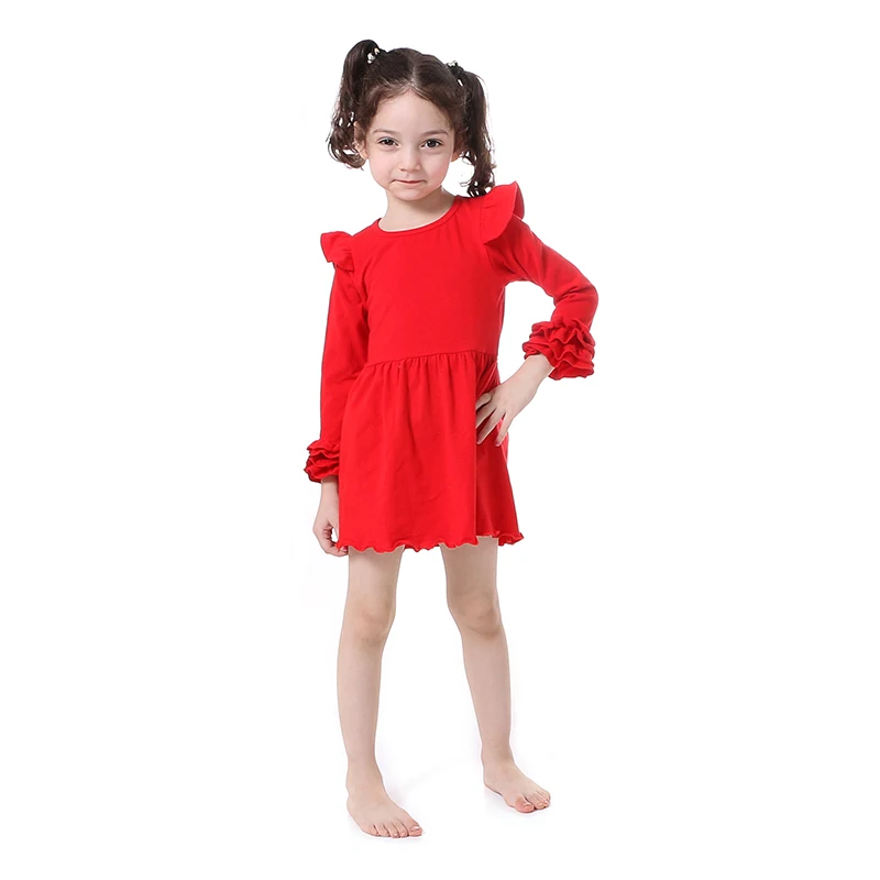 

2018 New Christmas Party Princess Toddler girls Summer Boutique Dresses Red Long Sleeve Flutter Fall Baby Birthday Gift
