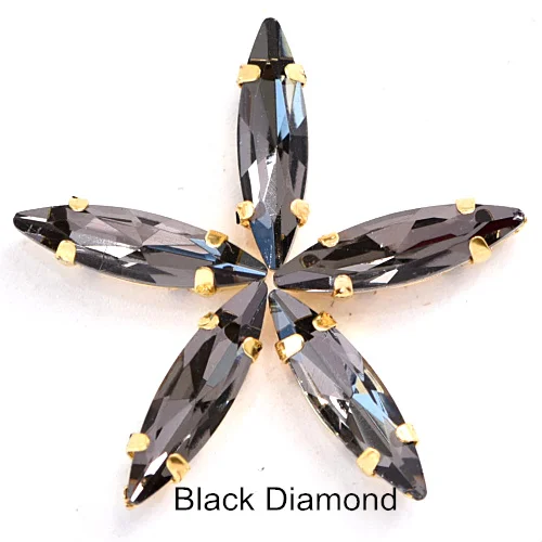 Black Diamond 4x15 мм, 50 шт., цветные стразы в виде лошадиных глаз, пришитые на коготь стразы в виде листьев из стекла, пришитые стразы с золотым коготком, свадебное платье B3742 - Цвет: Black Diamond