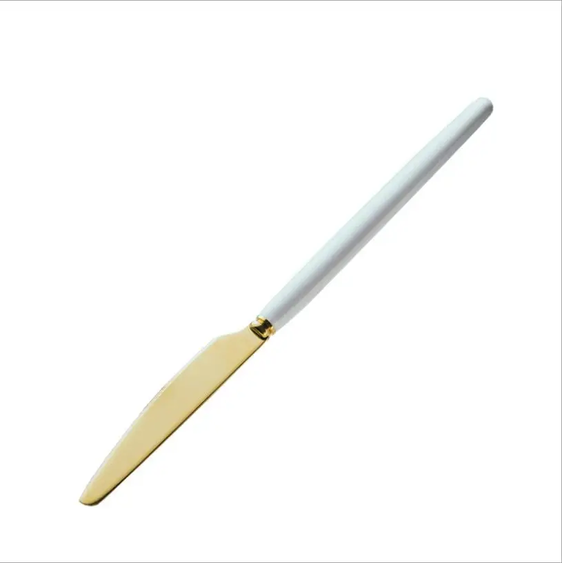 White knife Креативная керамическая ручка из нержавеющей стали нож вилка ложка титановая покрытая посуда белый красный розовый синий черный - Цвет: White knife