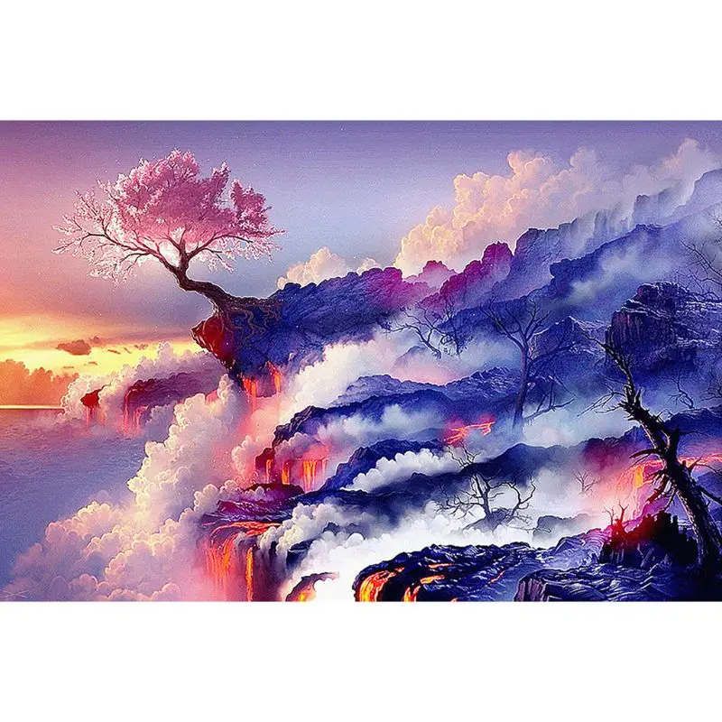 

ArtBack 5d diy diamond painting cherry blossom volcano landscape full square rhinestone mosaic diamond embroidery home decor