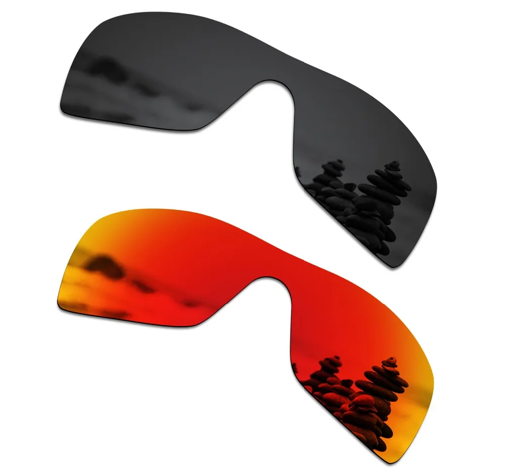 SmartVLT 2 Pieces Polarized Sunglasses Replacement Lenses for Oakley Batwolf Stealth Black and Fire Red