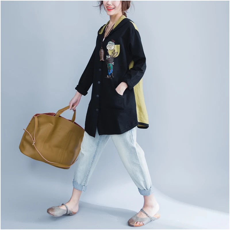 2018 осень-зима Большие размеры принтом на спине свободные с капюшоном