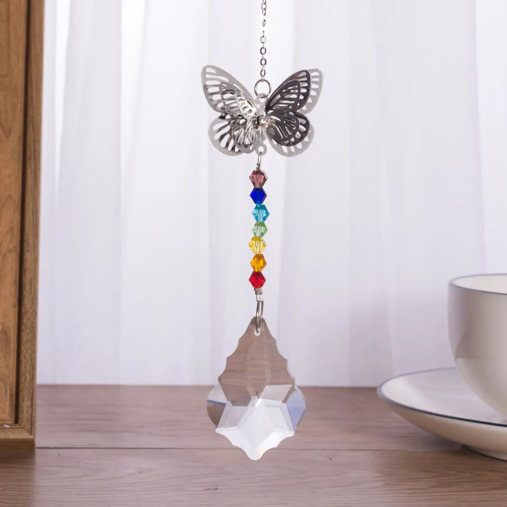 3D металлическая бабочка чакра Радуга окно висячие орнамент Люстра призмы Ловец
