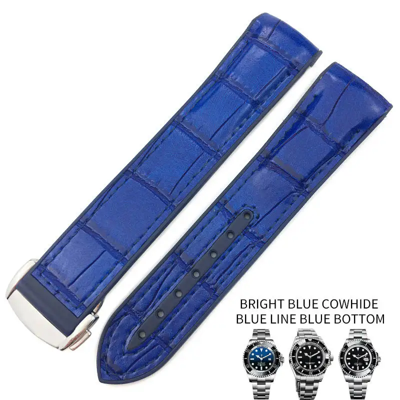 bright blue leather 20 мм 21 мм резиновый силиконовый ремешок для часов с нейлоновым ремешком для роля Daytona Submariner DEEPSEA GMT SEAMARSTER 8900 часы - Цвет ремешка: bright blue leather