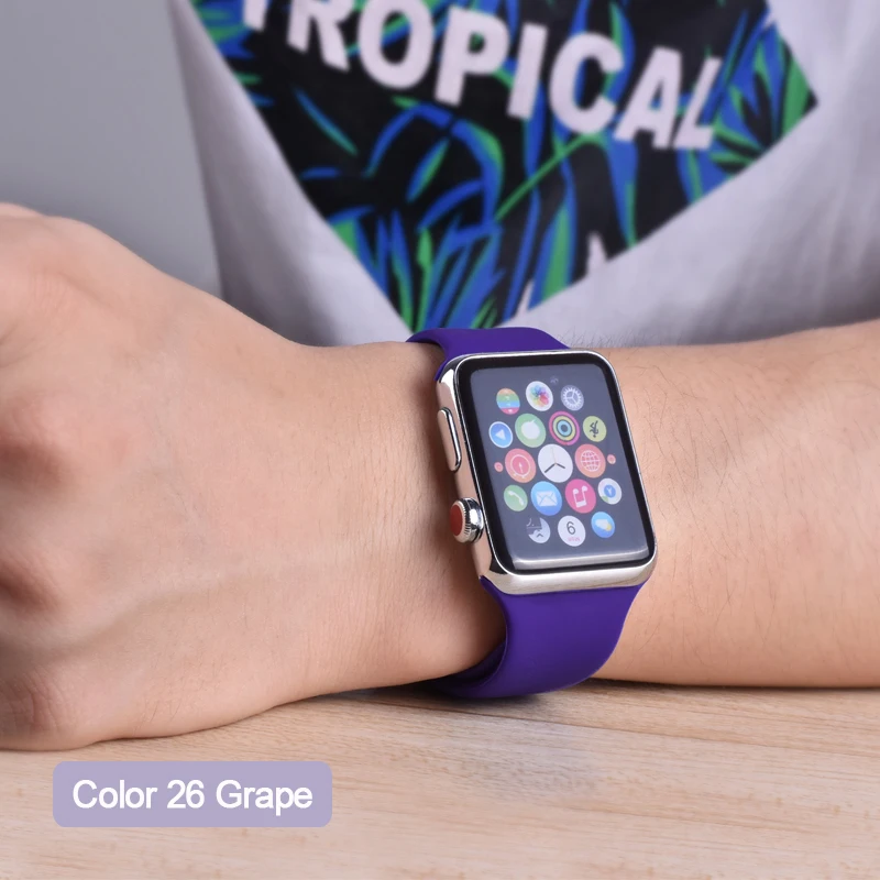 Apple Watch Красочный мягкий силиконовый спортивный пояс серии 4 3 2 1 38 мм 42 мм iWatch 40 мм резиновый ремень браслет с 44 мм серии 4