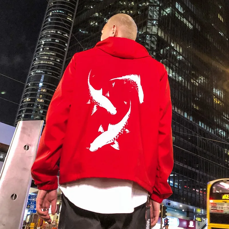 Поставщики США Мужская куртка и пальто рыбий принт Кепка тренчкот черный красный