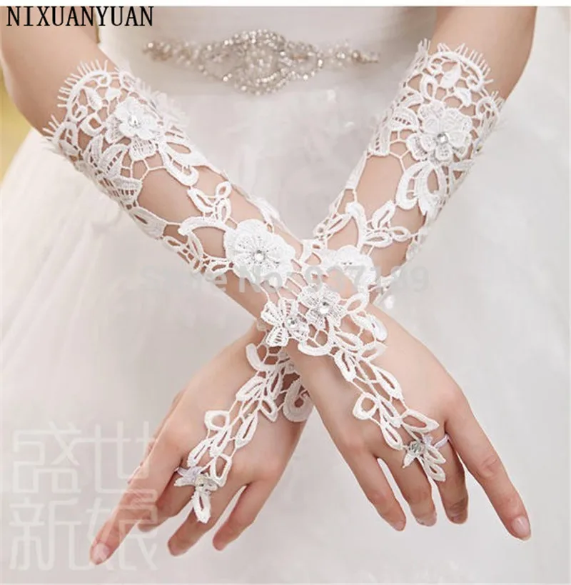 NIXUANYUAN New Arrival 2021 Bridal Gloves Luxury Lace Flower Glove Hollow Wedding Dress Accessories White | Свадьбы и торжества