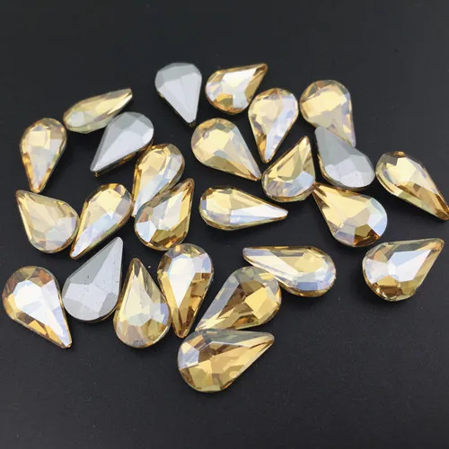 gold champagne Glass Crystal Pear 5*8mm 6*10mm 8*13mm nice colors Waterdrop water drop teardrop shape Glue on rhinestone beads nailart diy trim - Цвет: gold champagne