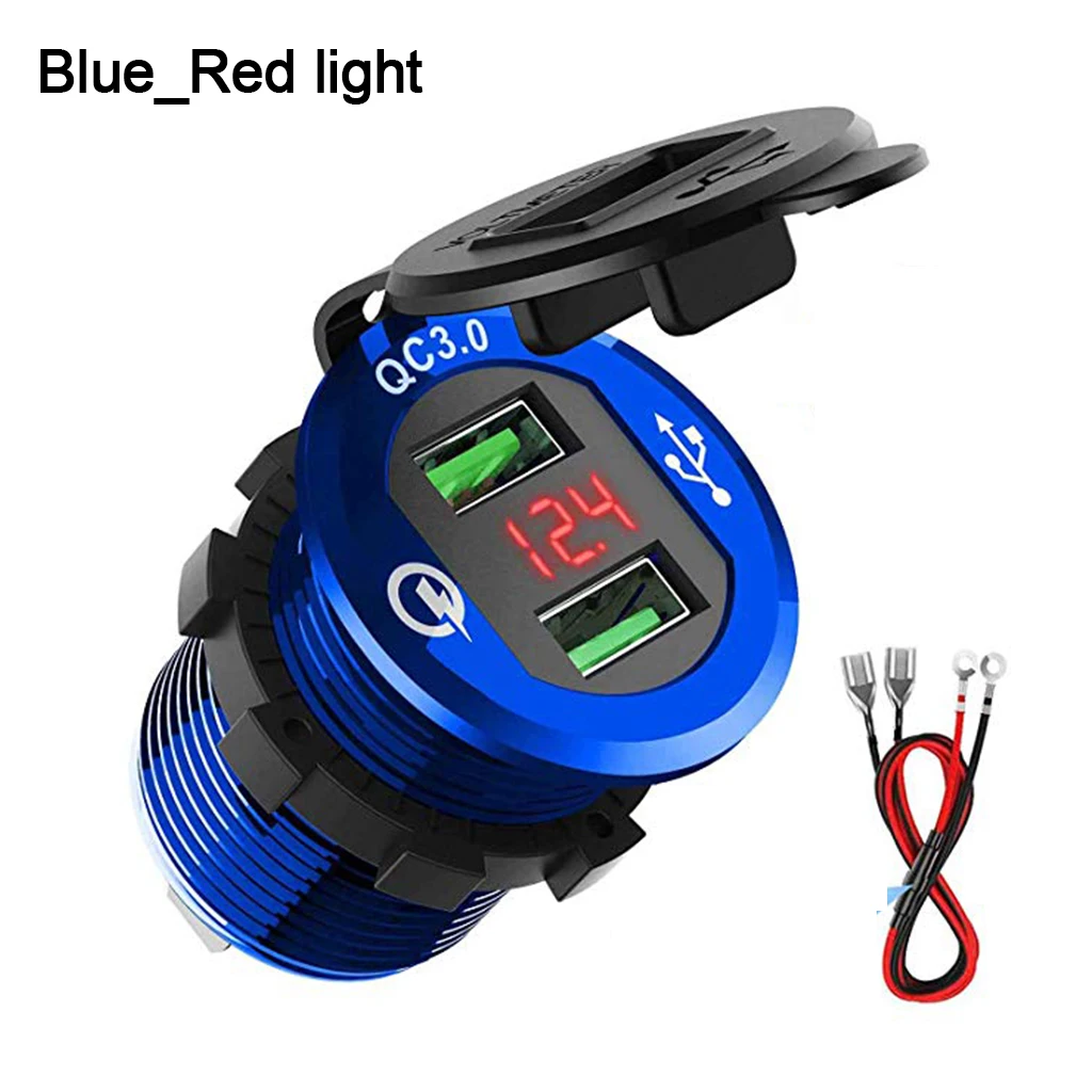 

Quick/Fast Charge 3.0 Car Charger Dual USB Aluminum Waterproof with LED Digital Voltmeter for Marine, Boat, Motorcycle, Truck