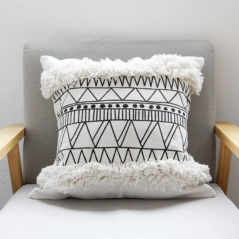 45x45 см Cojines Decorativos Para Morocco Геометрическая черно белая наволочка с кисточкой