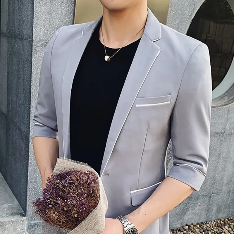 gray Blazer only Белые мужские костюмы черного цвета, мужские летние шорты, комплект из 2 предметов, корейский стиль, Ternos, деловая одежда, мужские дизайнерские костюмы серого цвета - Цвет: gray Blazer only