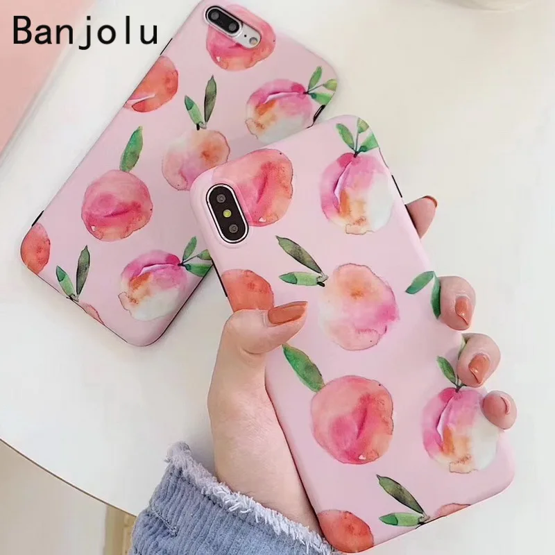 Banjolu Fashion Cute Peach Phone Case for iPhone X XS MAX XR 8 7 6 6s Plus Pink Soft TPU Girly Back Cover |