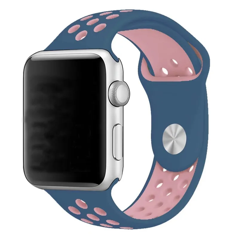 Midnight Blue Pink Сменный ремешок для наручных часов Apple Watch серии 1/2/3 двойной Цвета отверстие силиконовые спортивные Ремешки для наручных часов iWatch, 42 мм, 38 мм - Цвет ремешка: Midnight Blue Pink