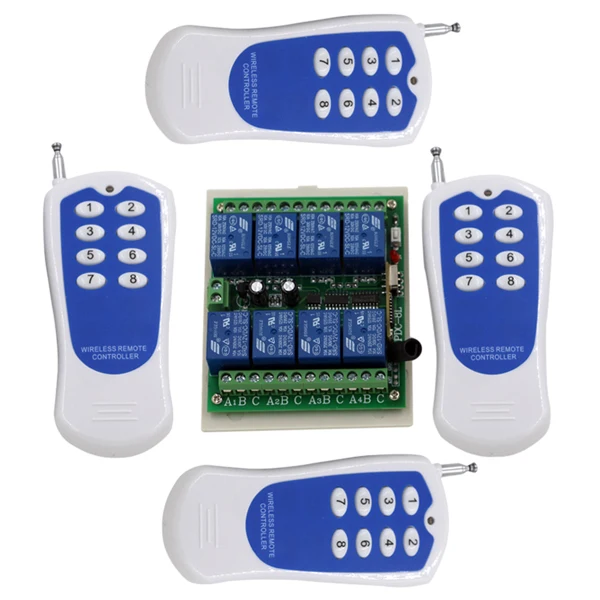 DC 12V 8 CH RF Wireless Remote Control Switch System 315/433 MHZ 4 Transmitter And Receiver Fixed Encoding SKU: 5007 | Обустройство